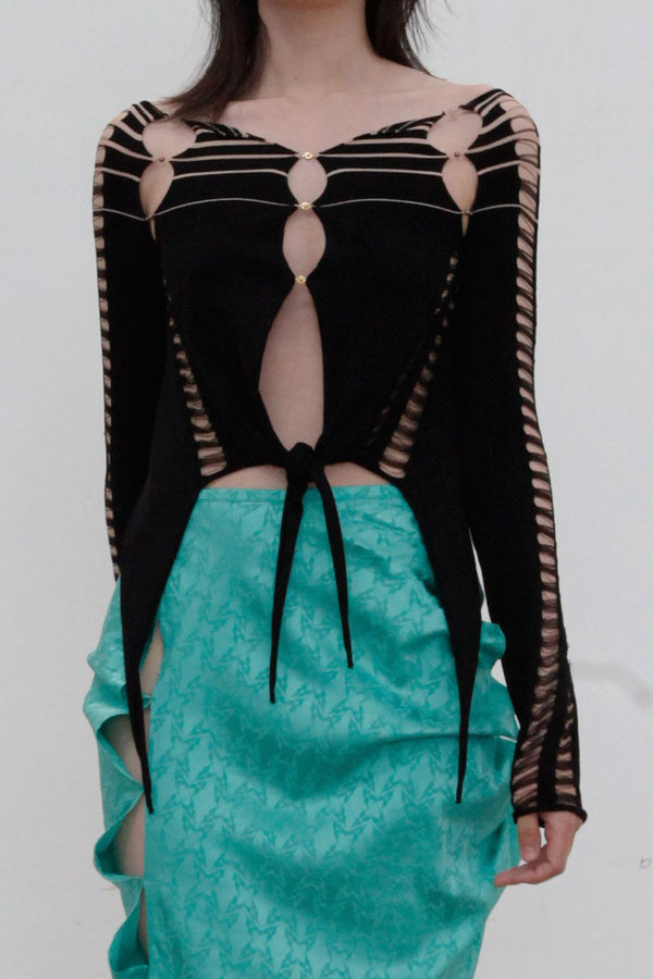 RUI Striped Cardigan RSS22KN05 Onyx Black w/ Oatmeal Stripe